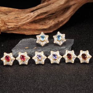 S925 Sterling Silver Natural Gemstone Stud Earrings